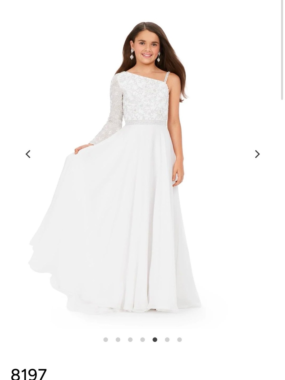 One-Shoulder White Floral Appliqué Girls' Formal Dress